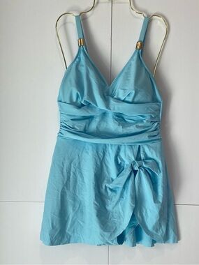 NWT Blooming Jelly Light Blue Swim Dress One Piece Swimsuit Size L